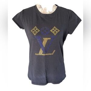 Louis Vuitton Black Gold Graphic Short Sleeve T-Shirt